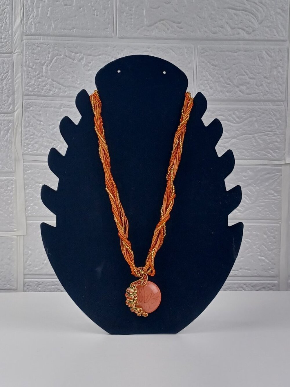 European Ethnic Style Peacock Drop Bead Multi-Layer Necklace for Women Orange